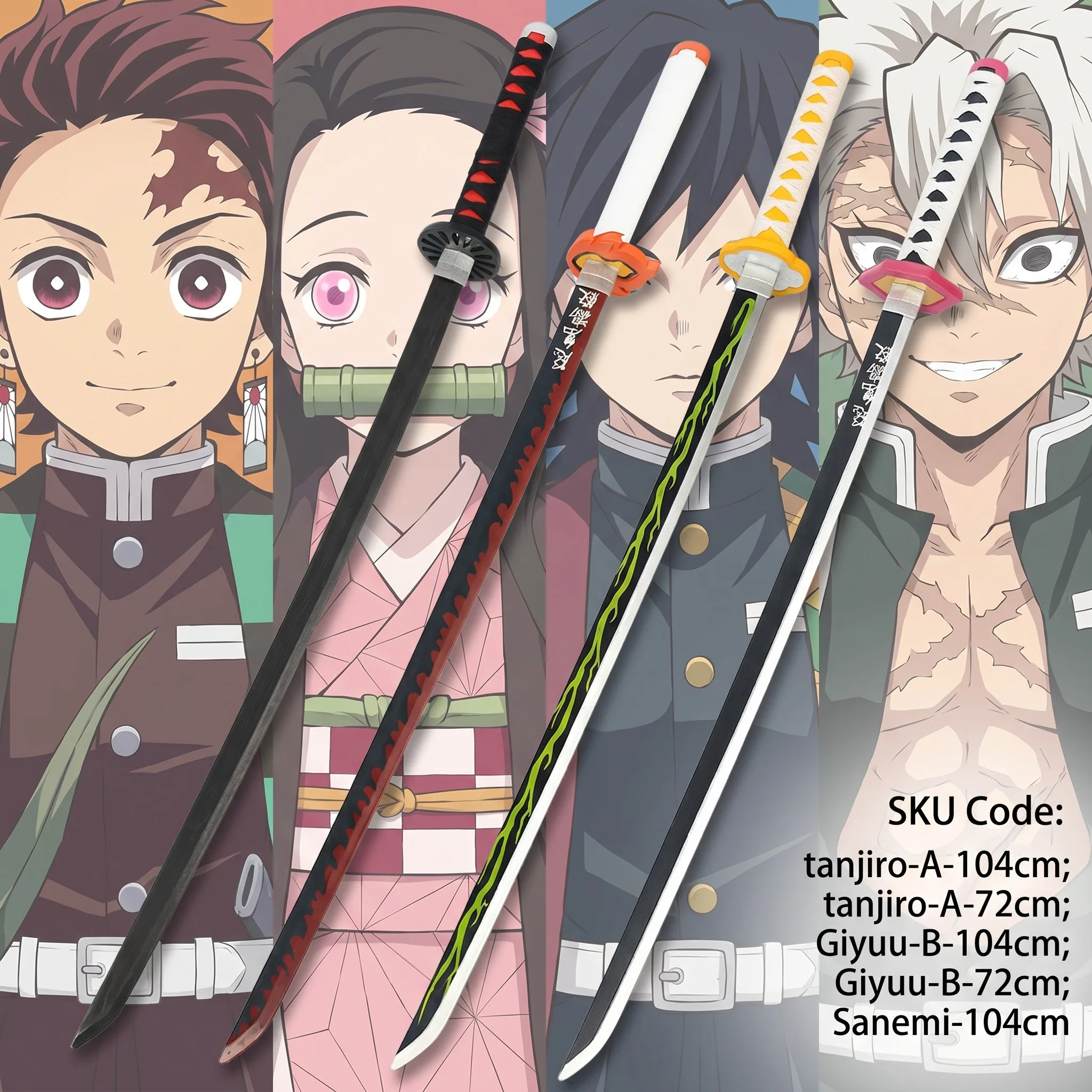 Anime Cosplay Katana - 72 104cm Demon Slayer Katana Tanjirou