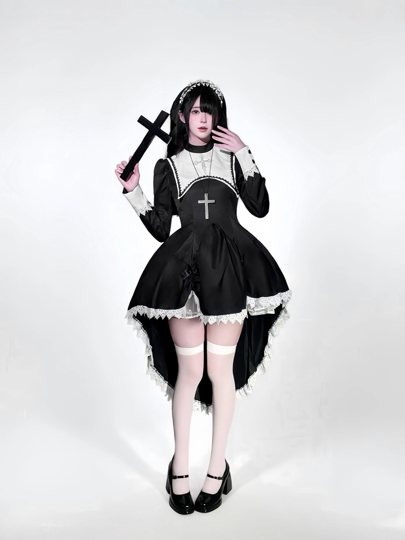 Anime Cosplay Nun - Gothic style dark embroidery cross Halloween