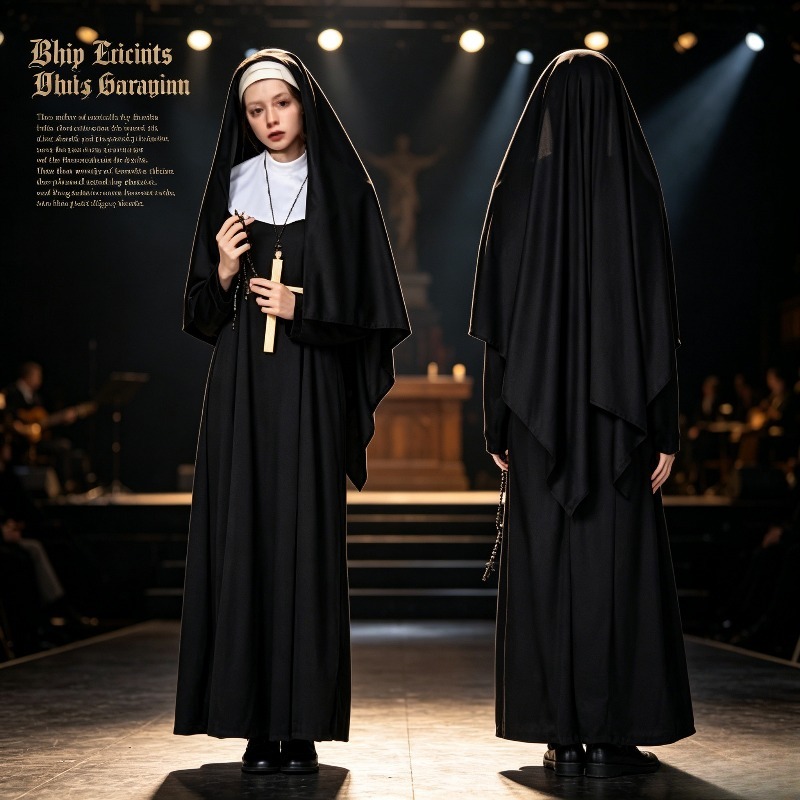 Anime Cosplay Nun - Nun Costume Black Long Dress Halloween
